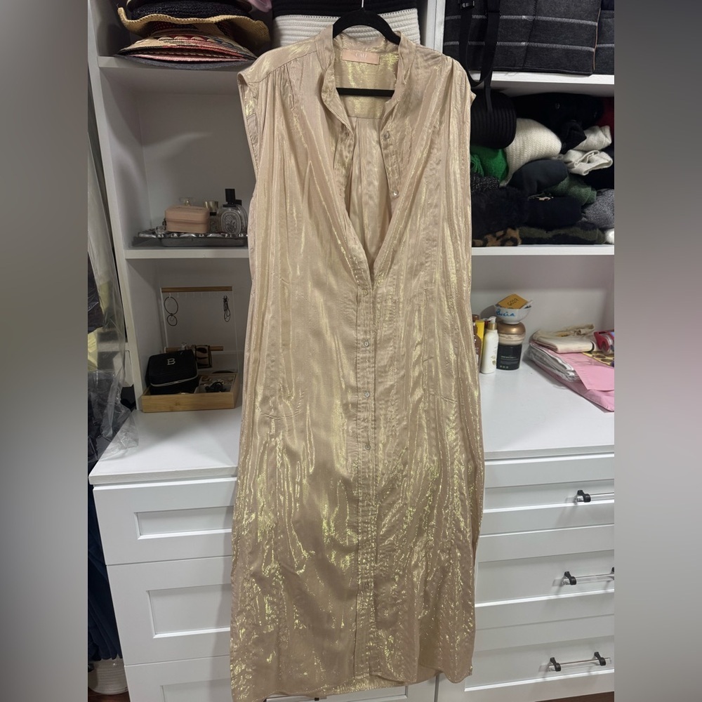 CALI Metallic Gold Sleeveless Shirt Dress - Picture 2 of 4